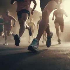 Läufer im Wettkampf, bereit für ihren Halbmarathon. Ein kostenloser Trainingsplan hilft dir, dieses Ziel zu erreichen.