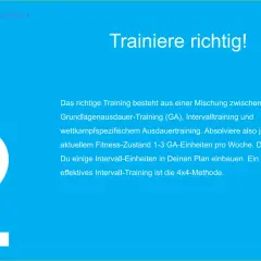 Trainiere richtig! Das richtige Training kombiniert Grundlagenausdauer und Intervalltraining. Für deinen Cooper Test Training baue 1-3 GA-Einheiten und Intervalltraining ein.