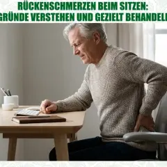 Älterer Mann mit Rückenschmerzen, ein häufiges Symptom bei zu viel Sitzen. Er greift sich schmerzgeplagt an den unteren Rücken.