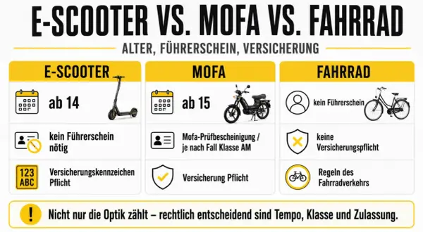 E-Scooter: ab 14, kein Führerschein nötig, Versicherungspflicht. Was ist ein scooter? Ein E-Scooter ist ein elektrisch angetriebener Roller.