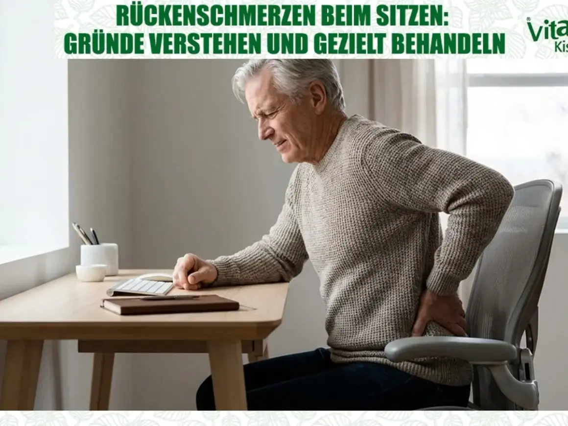 Älterer Mann mit Rückenschmerzen, ein häufiges Symptom bei zu viel Sitzen. Er greift sich schmerzgeplagt an den unteren Rücken.