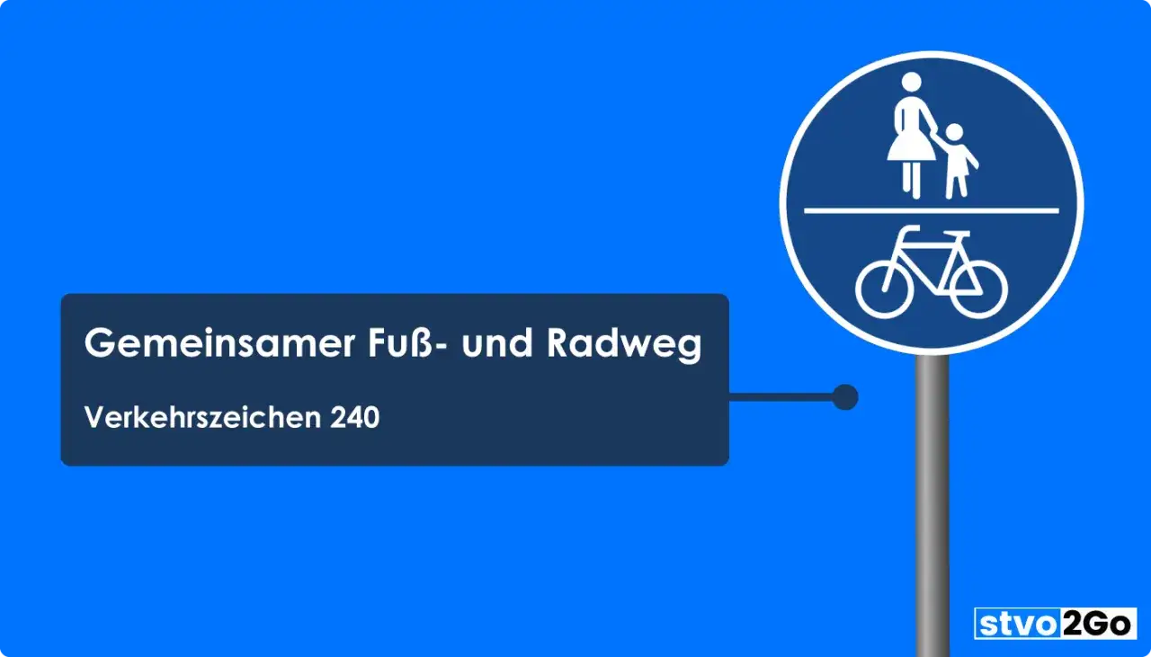 Verkehrszeichen 240: Gemeinsamer Fuß- und Radweg. Hier dürfen Fußgänger und Radfahrer nebeneinander fahren, auch E-Scooter sind erlaubt.